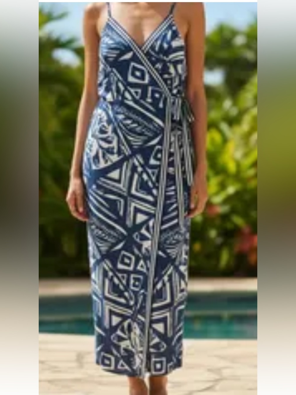 Jealous Tomato Navy and White Geometric Wrap  jumpsuit size medium